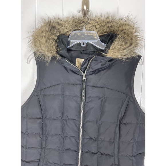 Eddie Bauer Women's Premium Black Down Vest with Fur Lined Hood Size Large - Picture 3 of 7